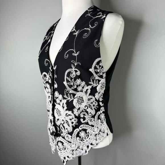 Vintage Express‎ Embroidered Black Vest Size S Americana Western Indie Folk - Picture 6 of 10